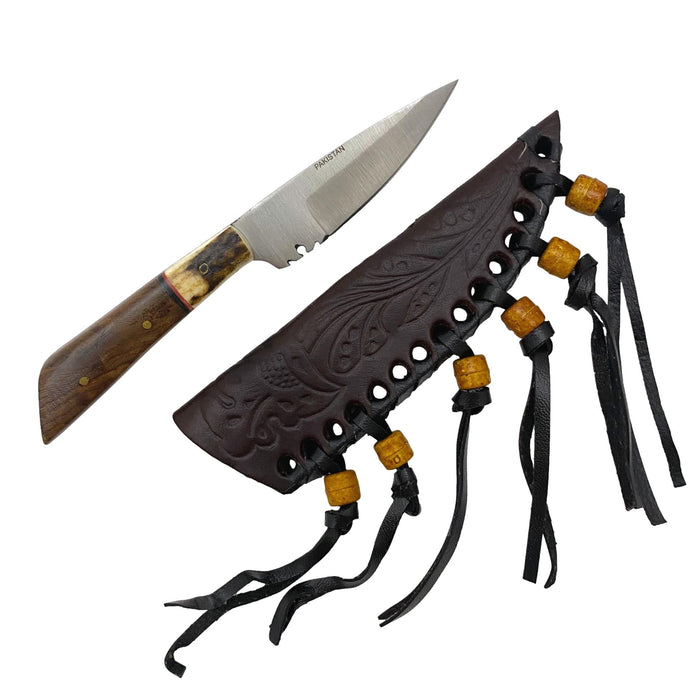 Stag Wood Patch Knife with Leather Sheath