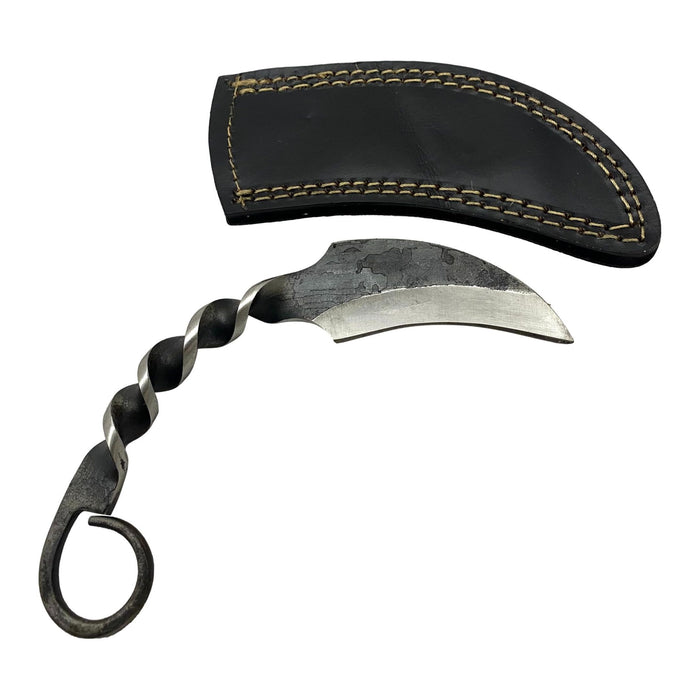 Forged Railroad Spike Twist Karambit - Unique Carbon Steel Knife