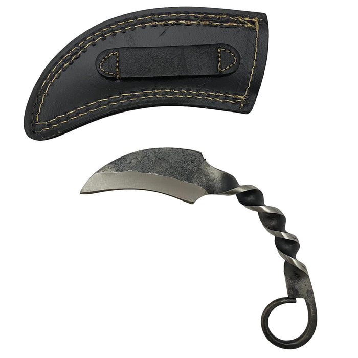 Forged Railroad Spike Twist Karambit - Unique Carbon Steel Knife