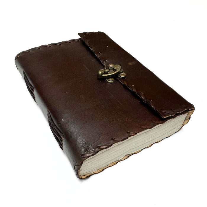 Plain Leather Journal with Lock - 5" x 7" Leather Writing or Drawing Blank Notebook
