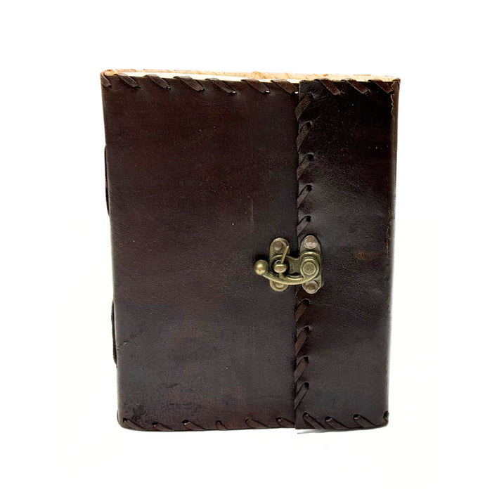 Plain Leather Journal with Lock - 5" x 7" Leather Writing or Drawing Blank Notebook