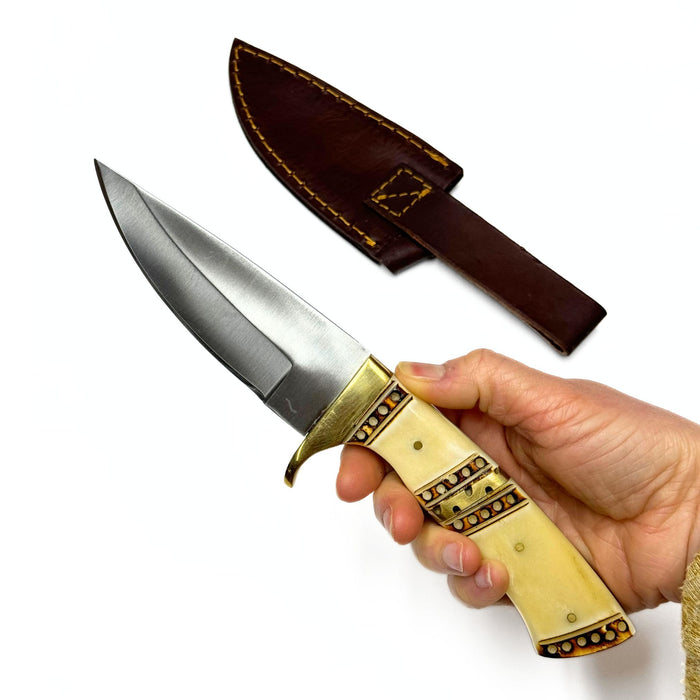 Aegean Brass Hunter Knife with Leather Sheath