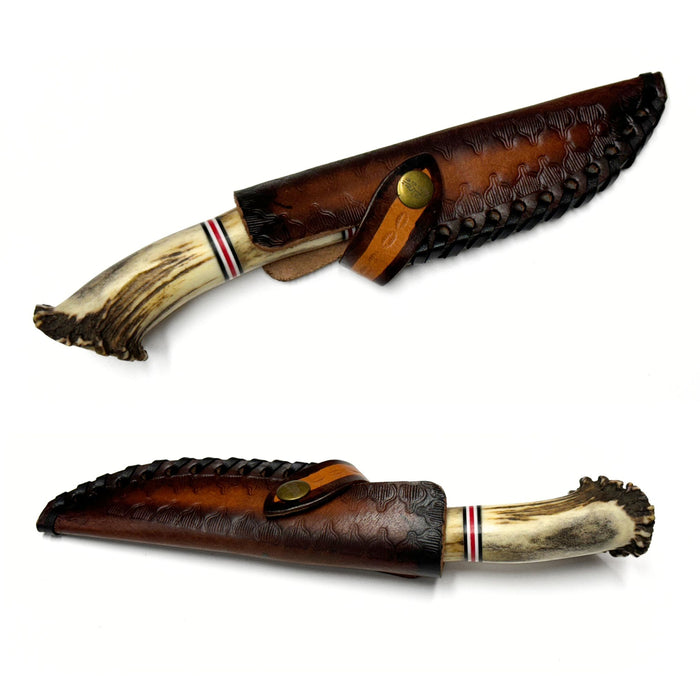 10" Stag Crown Hunting Knife with Leather Sheath