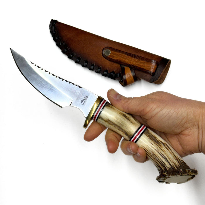 10" Stag Crown Hunting Knife with Leather Sheath