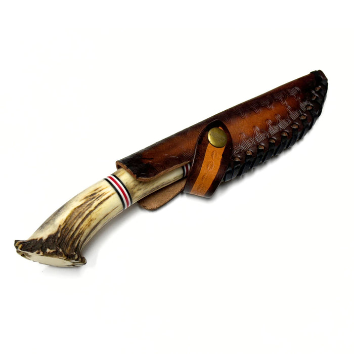 10" Stag Crown Hunting Knife with Leather Sheath