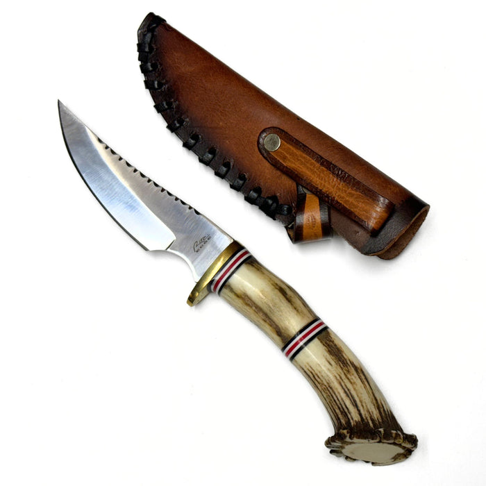 10" Stag Crown Hunting Knife with Leather Sheath
