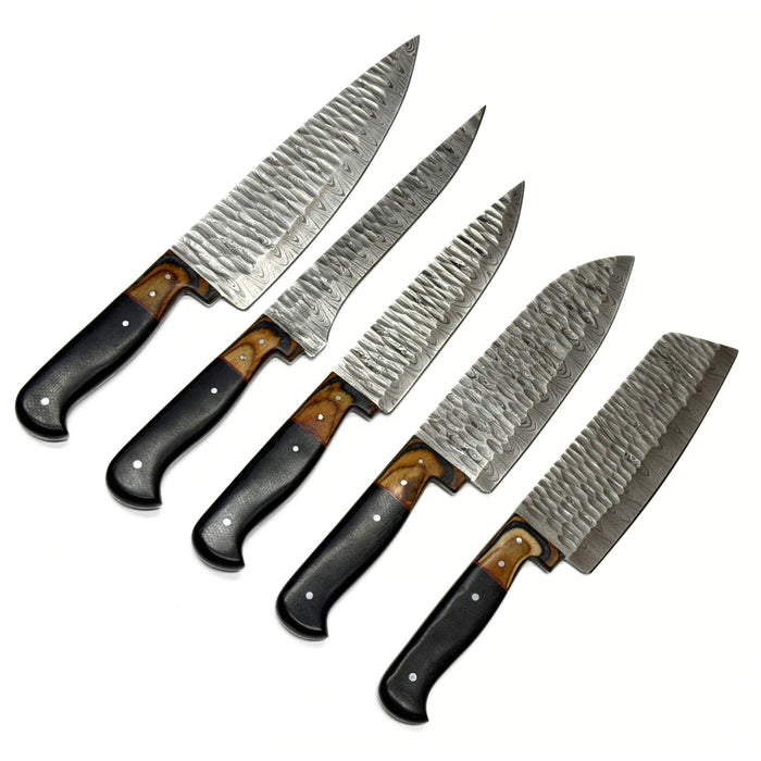5 Piece Kitchen Hammered Knife Roll Set