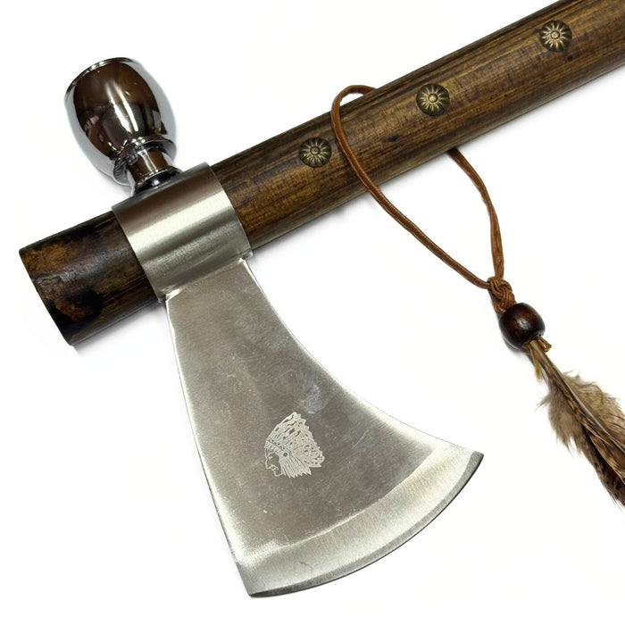 18.5" Tomahawk Peace Pipe with Feather Accent