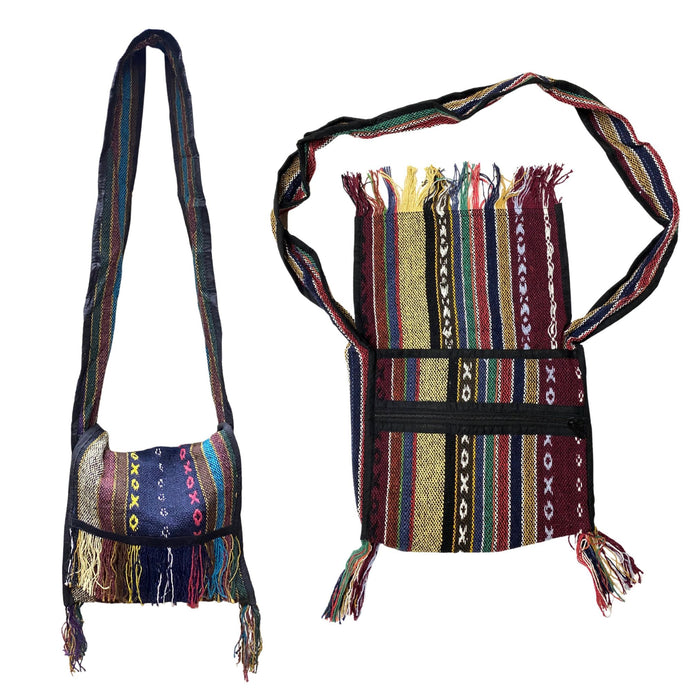 Handwoven Cloth Cross Body Handbag with Fringe - Hand Crafted Hippie Style Purse