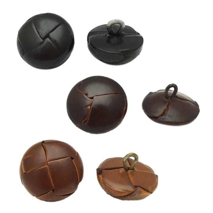 Genuine Vintage Leather Buttons - Black - Brown - Dark Brown - 6 Pack