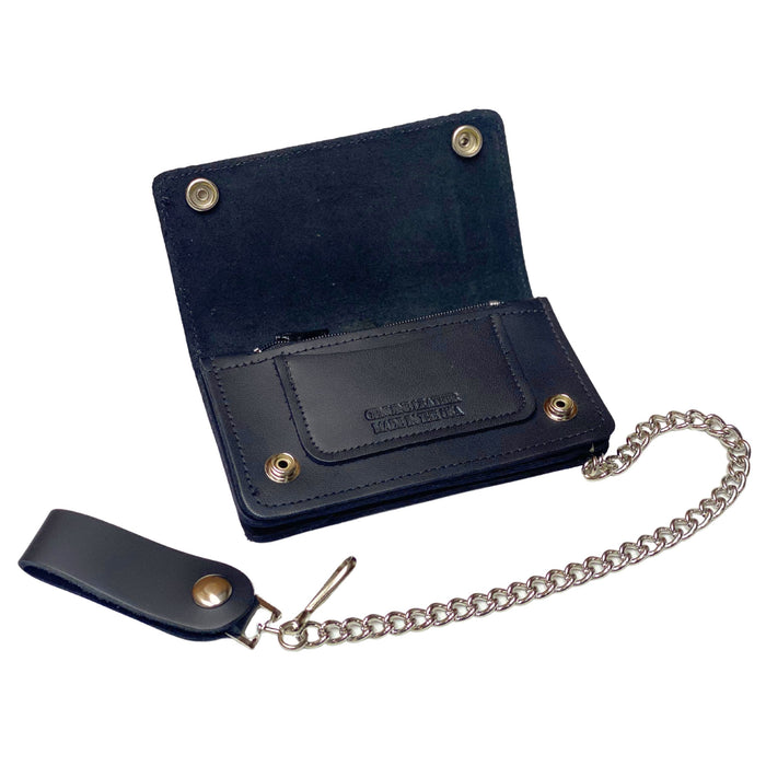 Braided Black Leather Trucker Wallet with Chain - Snap Biker Wallet