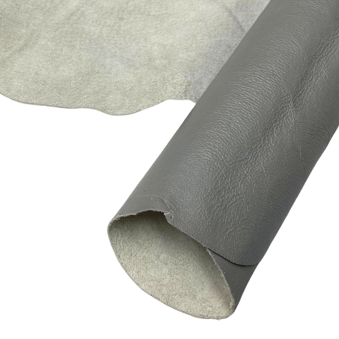 Silver Pigskin Split Leather Hide - Glossy grey