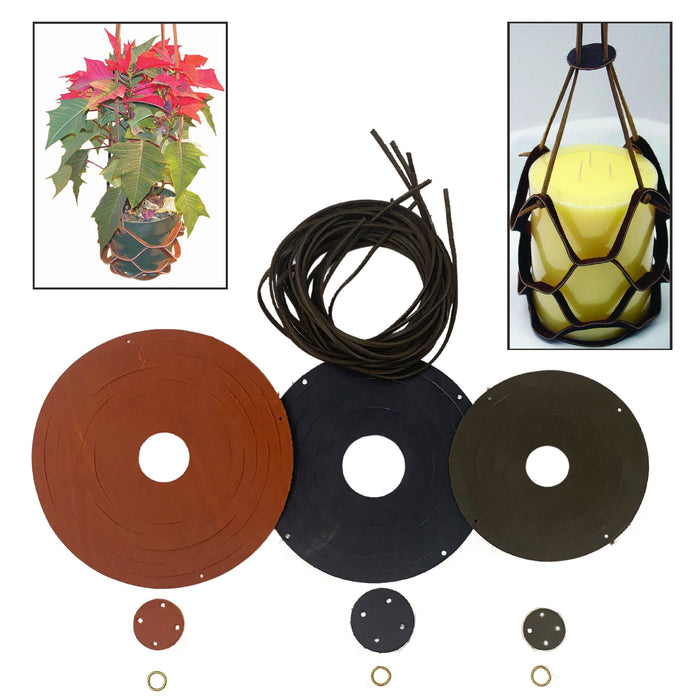 Handmade Leather Plant Pot Hanger - Hanging Candle Sling - Monkey Sling Set - 3 Pack Different Sized Slings