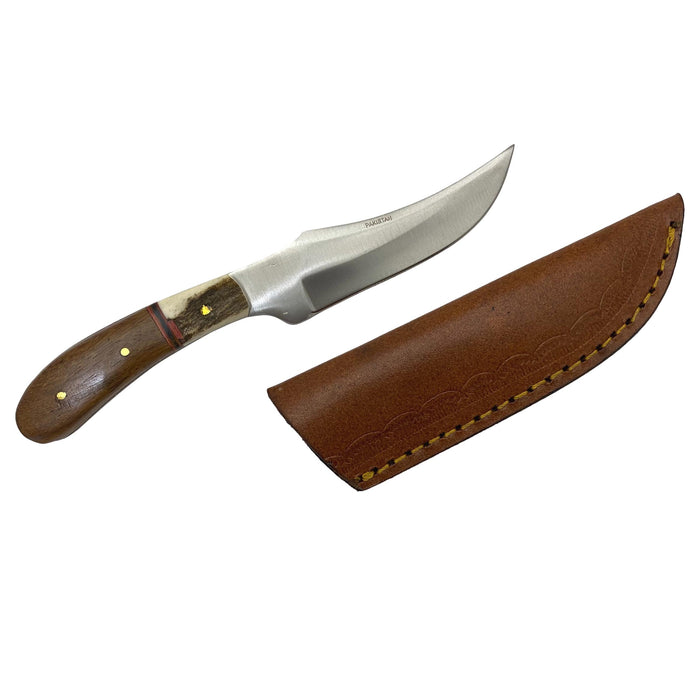 Stag and Wood Patch Skinner Knife with Leather Sheath