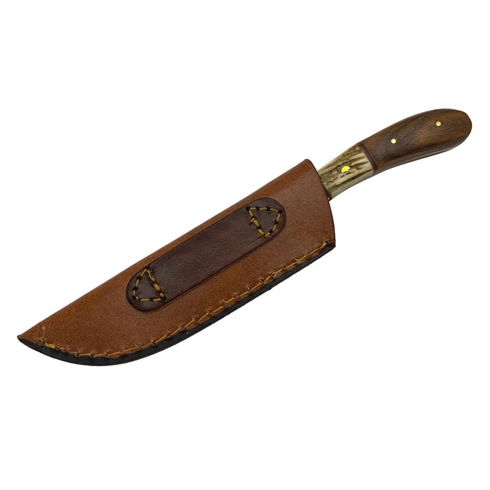 Stag and Wood Patch Skinner Knife with Leather Sheath