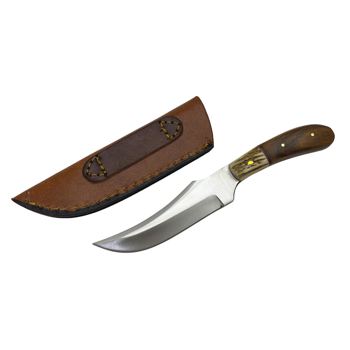 Stag and Wood Patch Skinner Knife with Leather Sheath