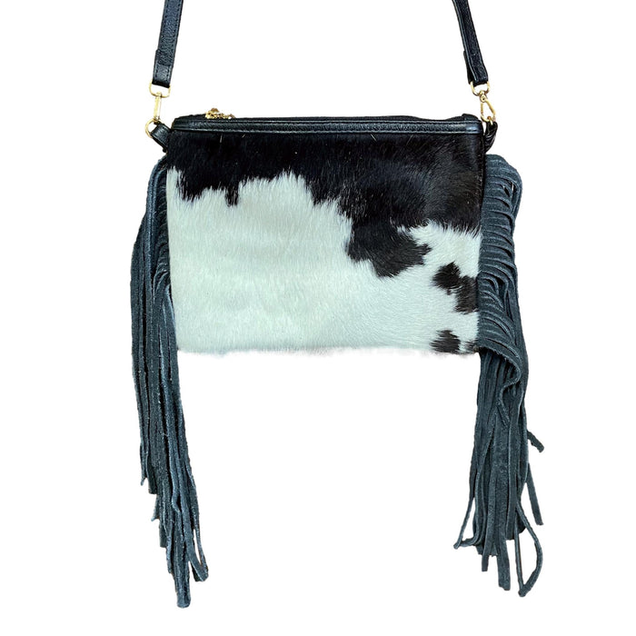 Hair-On Cowhide Clutch with Fringe and Removable Straps