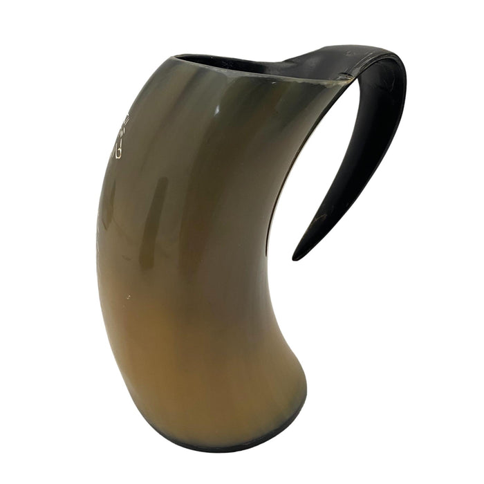 6-7 inch Buffalo Horn Tankard - Howling Fenrir or Compass Viking Mug - Medieval Drinking Vessel