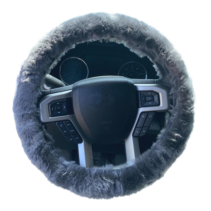 Sheepskin Steering Wheel Cover with Elastic Fitting - Car Accessory in Gray or Beige