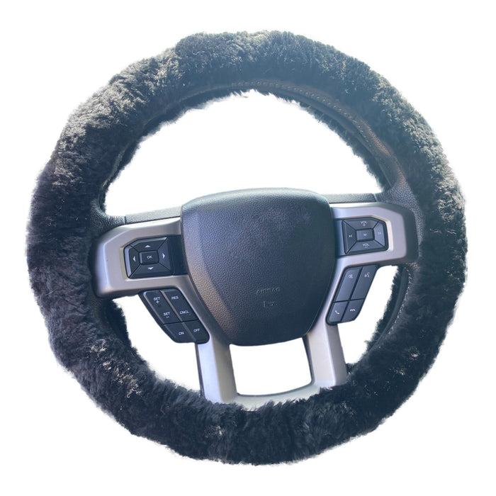 Sheepskin Steering Wheel Cover with Elastic Fitting - Car Accessory in Gray or Beige