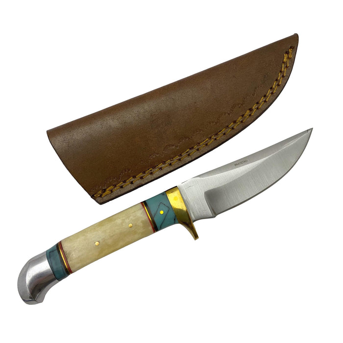 Daylight Hunter Knife with Bone Handle and Leather Sheath