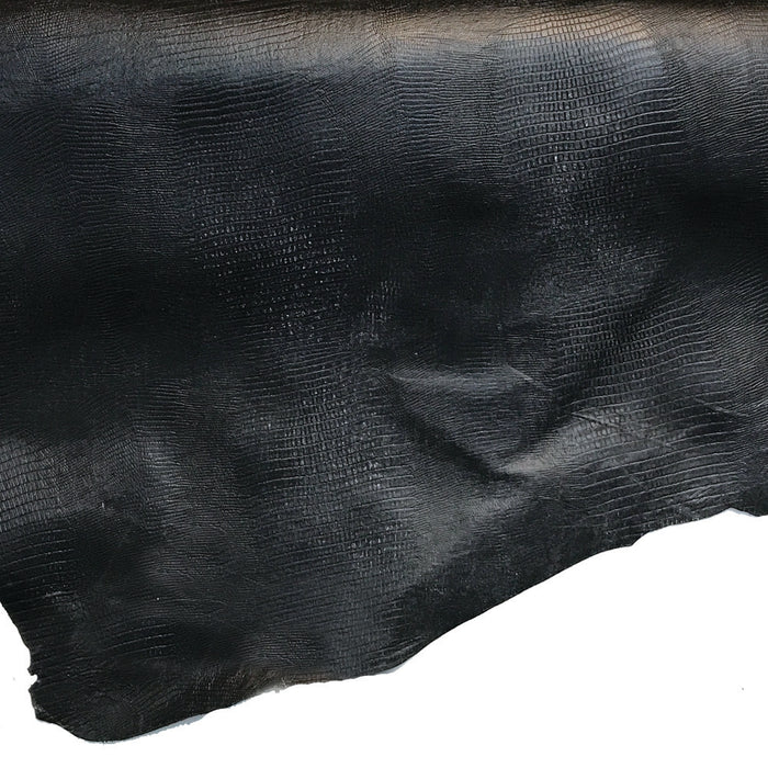 Lizard Print Black Lining Leather Hide - 2 oz Cowhide Split - 8-13 Square Feet
