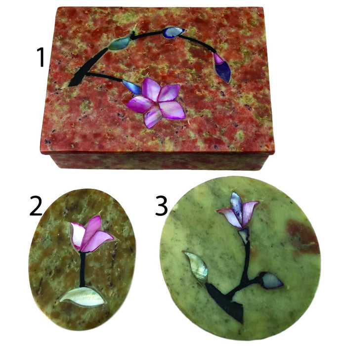 Handcrafted Stone Inlay Jewelry Boxes with Flower Design