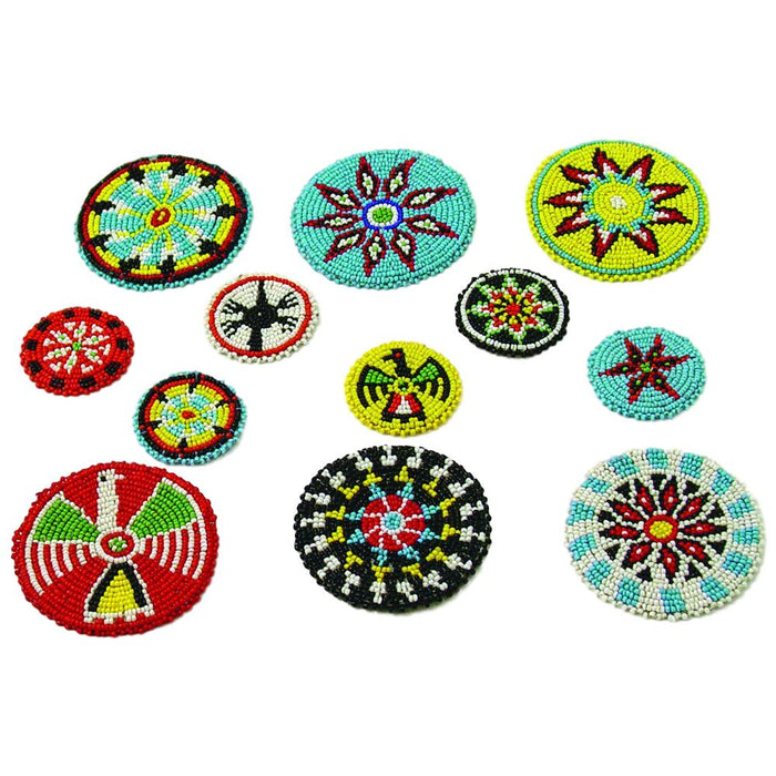 Native American Design Beaded Rosettes - Beaded Indian Medallions - Black Powder Beadwork
