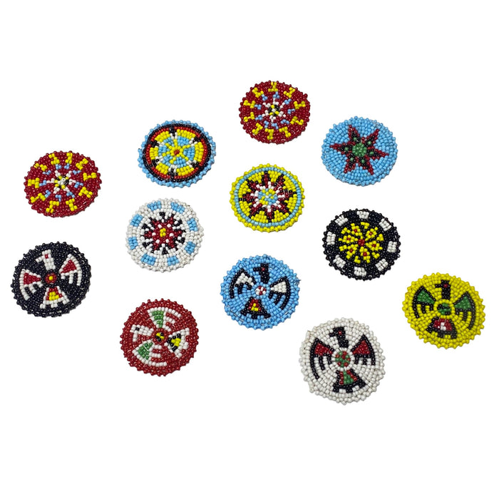 Native American Design Beaded Rosettes - Beaded Indian Medallions - Black Powder Beadwork