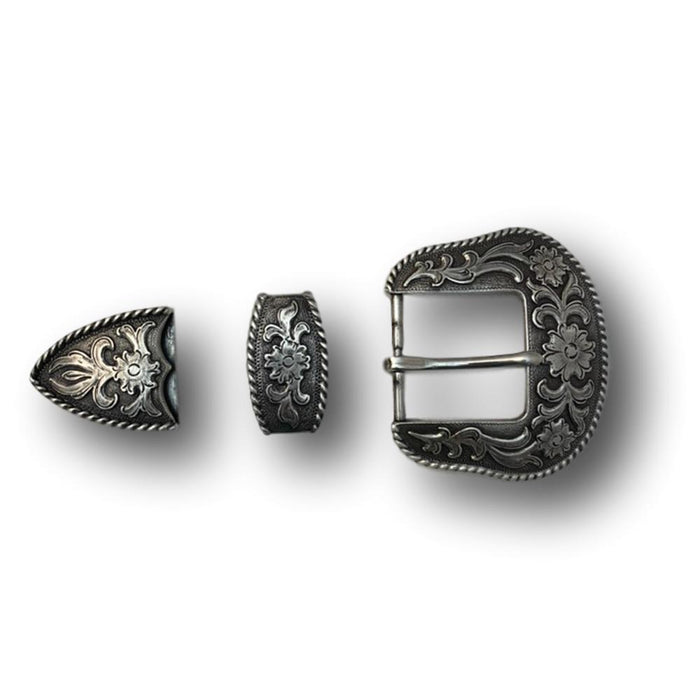 Three Piece Sterling Silver Plated Belt Buckle Set - Fits up to 1.5" Belts