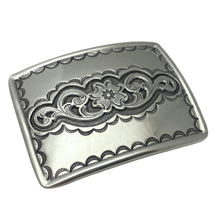 Rectangular Floral Trophy Belt Buckle
