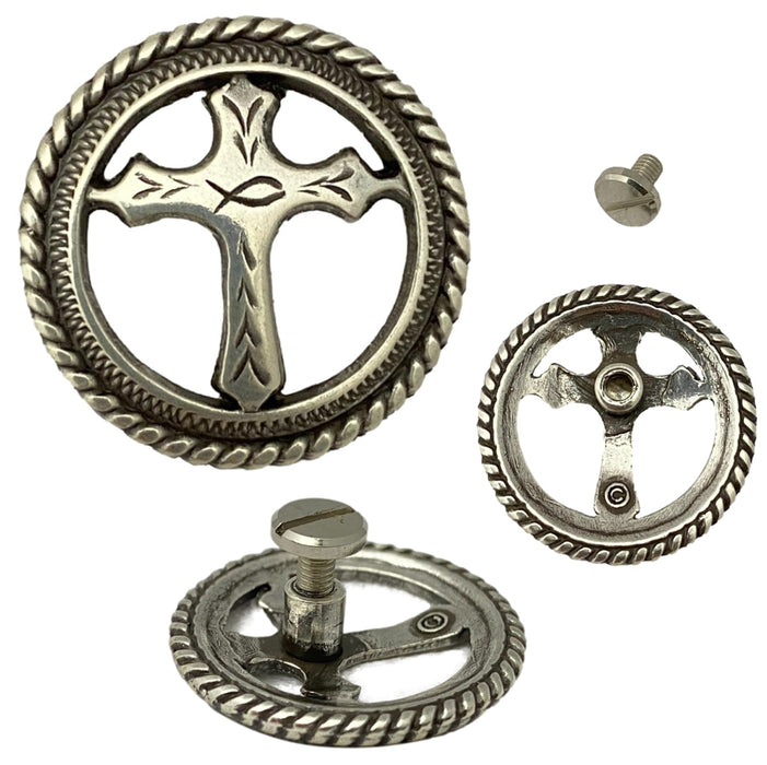 4 Pack Christian Cross Screw Back Conchos with Roped Edge - 3/4"