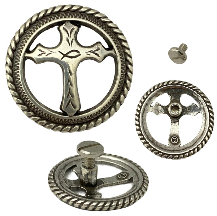 4 Pack Large Christian Cross Screw Back Conchos with Roped Edge - 1 1/8"