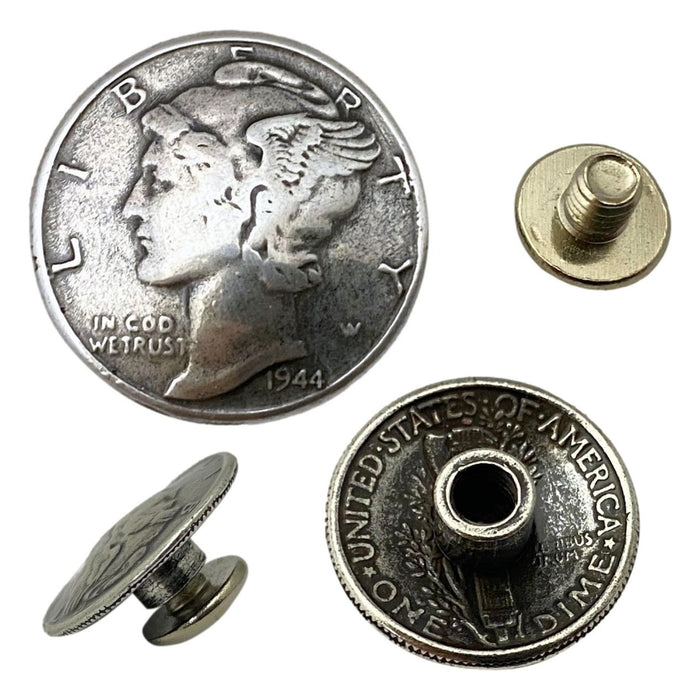 4 Pack Mercury Liberty United States Dime Screw Back Conchos - 5/8"