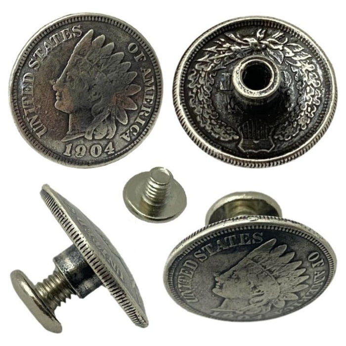 4 Pack Indian Head Penny Screw Back Conchos - 3/4"