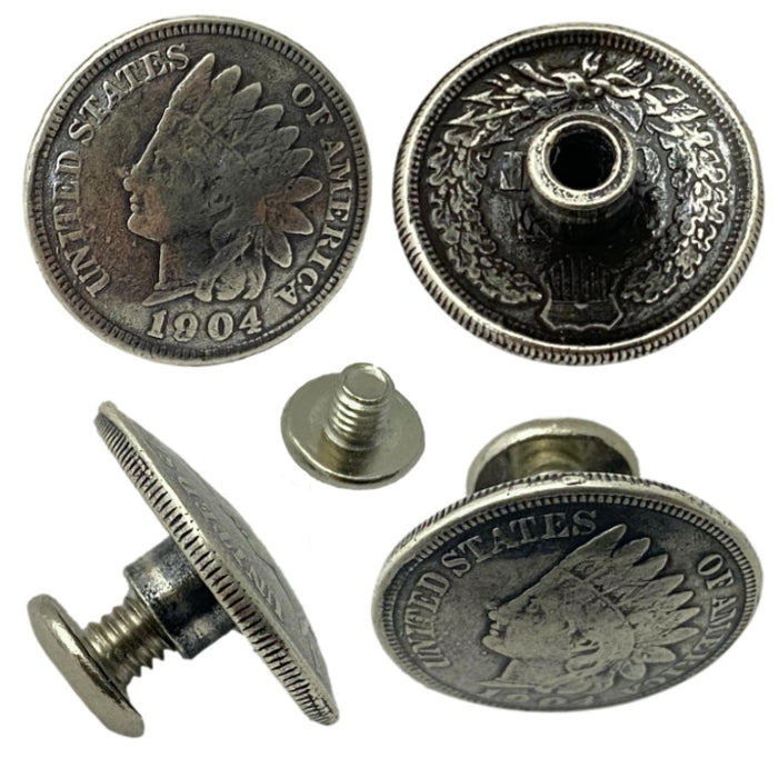 4 Pack Indian Head Penny Screw Back Conchos - 3/4"