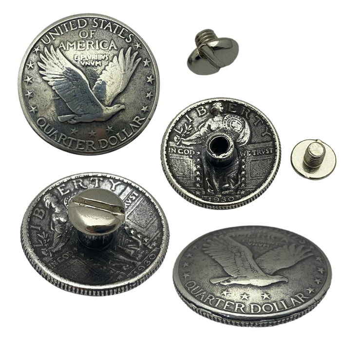 4 Pack Eagle Patriotic Quarter Dollar Screw Back Conchos - 3/4"