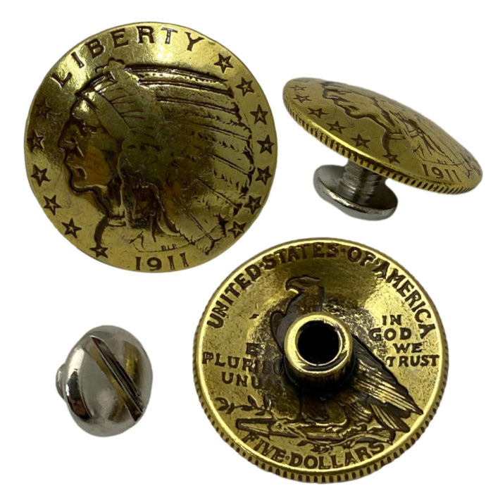 4 pack Gold Indian Head Screw Back Conchos - 3/4"