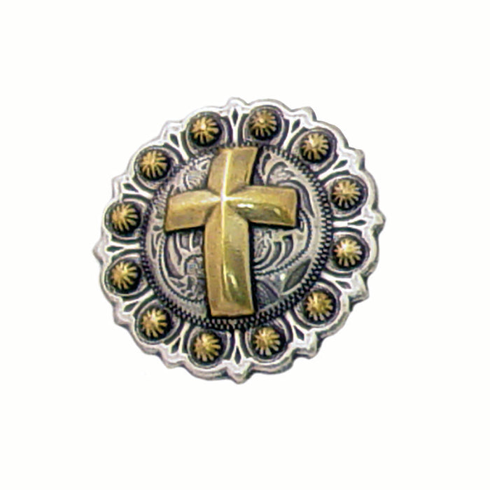 4 Pack Two Toned Christian Cross Berry Gold Screw Back Concho - 1 3/4"