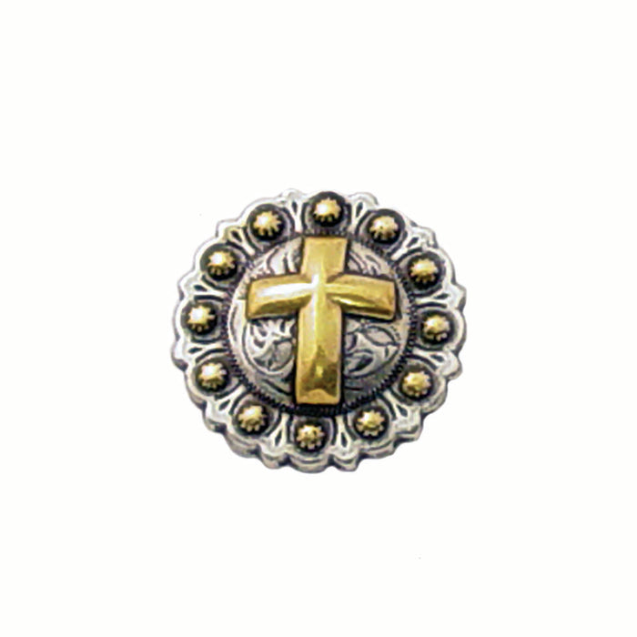 4 Pack Christian Cross Gold Screw Back Conchos - 1 1/4"