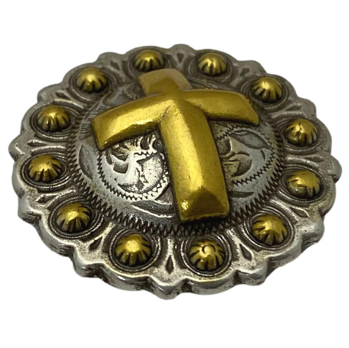 4 Pack Christian Cross Gold Screw Back Conchos - 1 1/4"