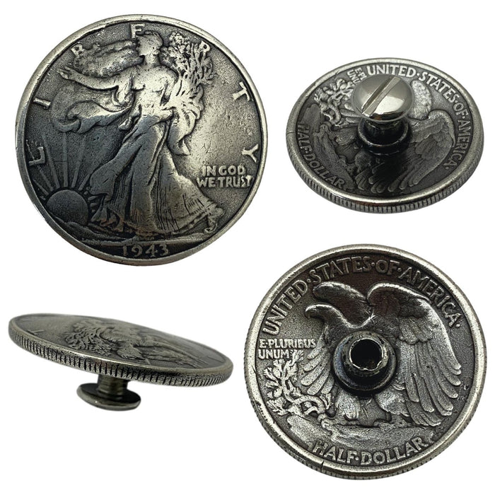 4 Pack Liberty Front Half Dollar Screw Back Conchos 1 1/8"