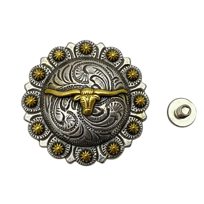 4 Pack Texas Longhorn Screw Back Conchos with Berry Edge - 1 1/2"