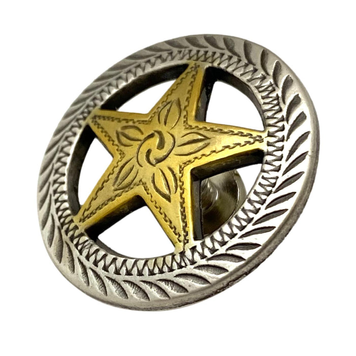 4 Pack Two Toned Gold Star with Silver Roped Edge Screw Back Conchos - 1"