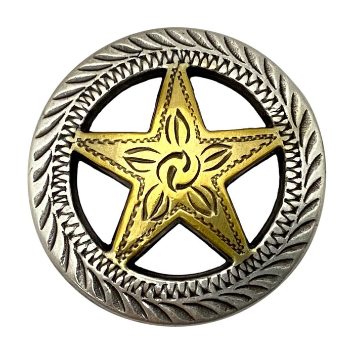 4 Pack Two Toned Gold Star with Silver Roped Edge Screw Back Conchos - 1"