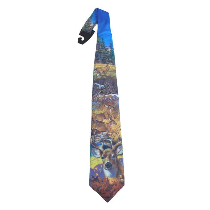 Whitetail Deer Design Sportsman Tie - Hand Finished Colorful Wildlife Dress Necktie