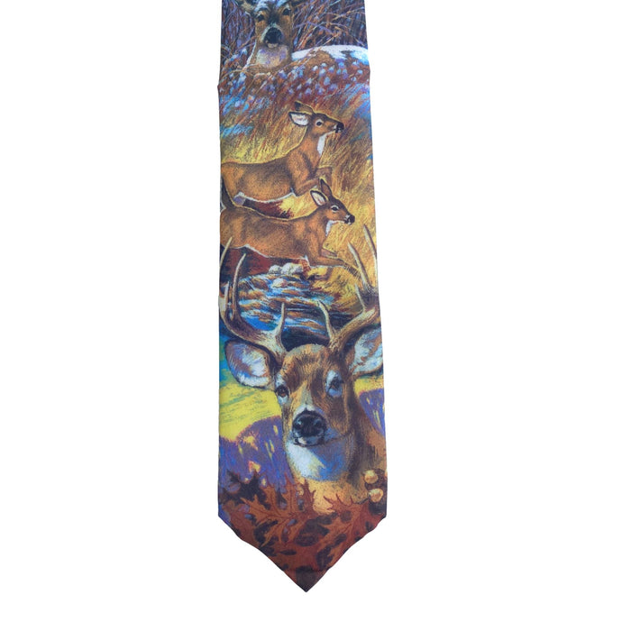 Whitetail Deer Design Sportsman Tie - Hand Finished Colorful Wildlife Dress Necktie