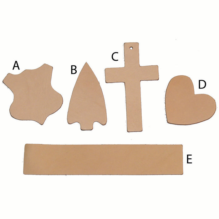 Oak Leather Tooling Shapes for Crafts - Arrowhead - Badge - Cross - Heart - Rectangle - 12 Pack