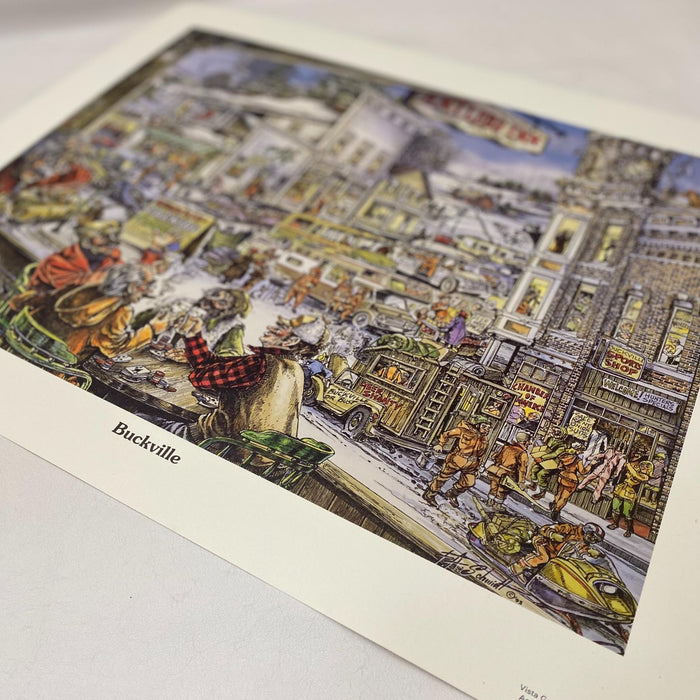 "Buckville" Hunting Themed Color Print - Humorous Hunting Illustration