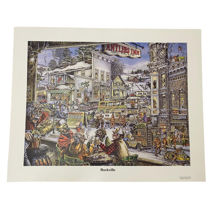 "Buckville" Hunting Themed Color Print - Humorous Hunting Illustration